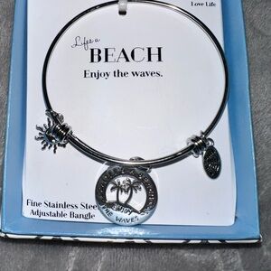 Silver Beach-Themed Bangle Bracelet